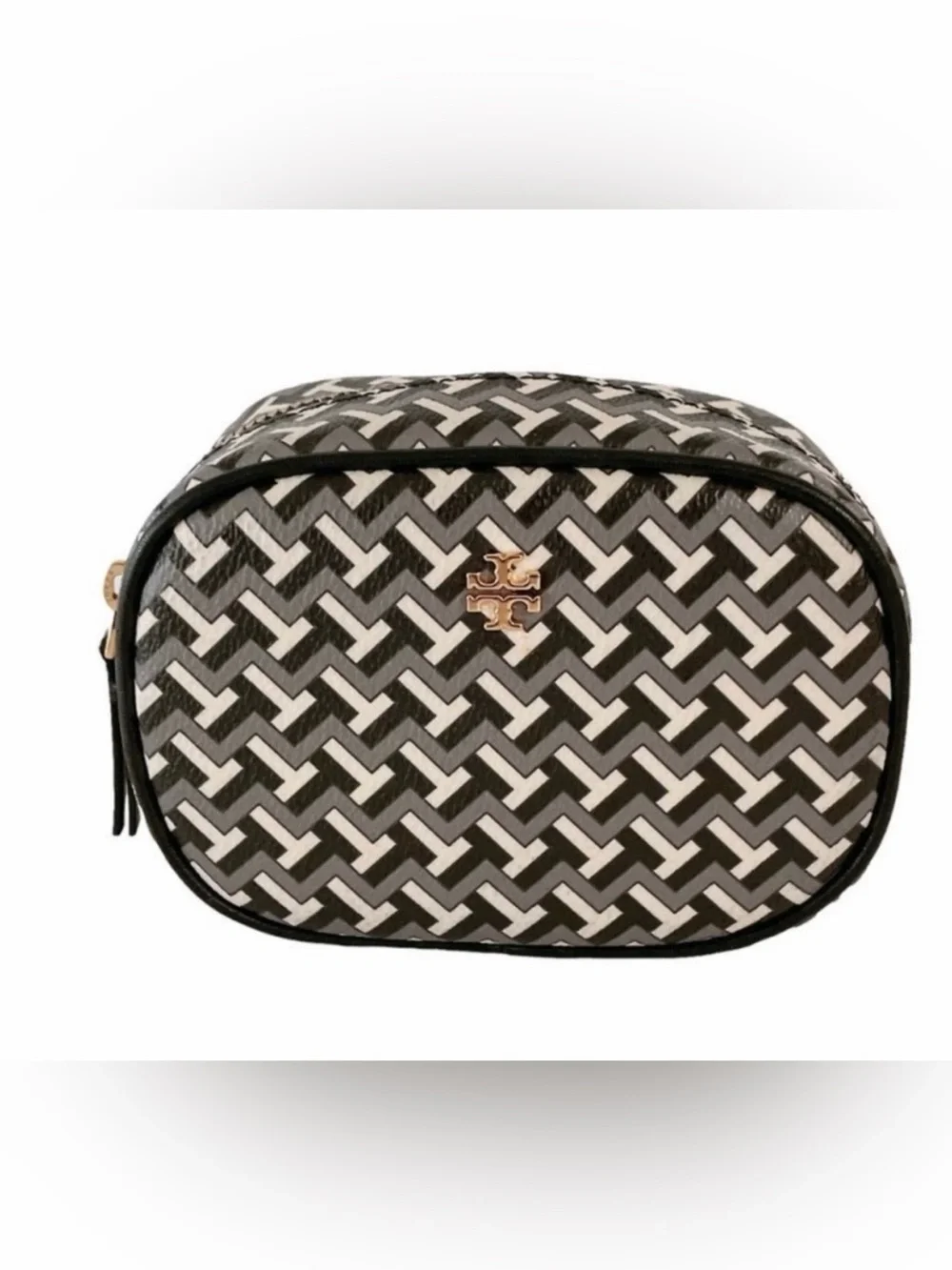 Tory Burch T-Zag Cosmetic Make-up Jewelry Bag Case Geometric Pattern NWOT